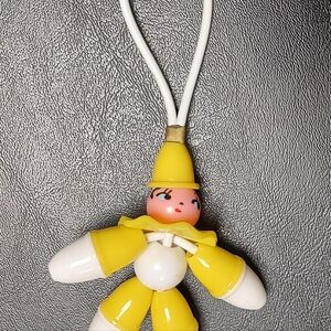 Vintage Hard Plastic Baby Crib Toys Yellow & White Top Loop 1950's Painted Face